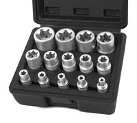 FIFIBANG 14pcs Coffret de Douille Torx en Forme Etoile 1/4" 3/8" 1/2", Douilles femelles E-Torx E4, E5, E6, E7, E8, E10, E11, E12, E14, E16, E18, E20, E22, E24, Douille de Profilés E Torx(Noir)