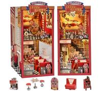 Fifijoy Kit de Maison de Poupée - Kit de Maison de Poupée Miniature à Faire Soi-Même pour Adultes et Adolescents, Décor de Bibliothèque Rétro Diner 3D en Bois avec Puzzle et Lumière LED, Cadeaux pour