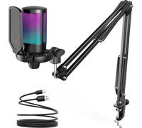 FIFINE A6T Microphone de jeu USB pour streaming podcast studio avec bras boom, noir