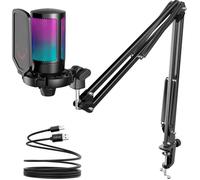 FIFINE A6T Microphone de jeu usb RGB coloré avec bras de perche-Noir
