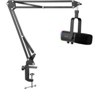 FIFINE AM8T USB/XLR Gaming Microphone pour streaming podcast studio, USB Dynamic Microphone PC avec bras boom, noir