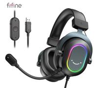 Fifine - casque de jeu dynamique RGB, avec micro, sur-oreille, son Surround 7.1, PC PS4, PS5, 3 Options EQ, jeu, film, musique
