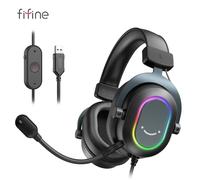 Fifine Casque de Jeu RGB, Son Surround 7.1, Micro, Sur-Oreille, PC/PS4/PS5, 3 Options EQ ¿ Noir