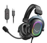 Fifine Casque de jeu RVB dynamique avec micro Casque supra-auriculaire 7.1 Surround Sound PC PS4 PS5 3 options EQ Jeu Film Musique - H6 Rose
