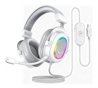 FIFINE Casque Gamer PC, Casque Gaming avec Micro pour PS4 PS5, Son Surround 7.1 USB Casque Fil Gaming avec 3 Mode EQ, Blanca