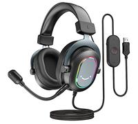 FIFINE Casque Gamer PC, Casque Gaming avec Micro pour PS4 PS5, Son Surround 7.1 USB Casque Fil Gaming avec 3 Mode EQ, RGB, Coussinets Souples - H6