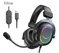 Fifine ? écouteurs de jeu dynamiques RGB, oreillettes avec micro, son Surround 7.1, pour PC, PS4, PS5, 3 Options EQ, f