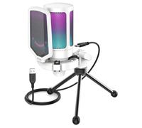 FIFINE Gaming Microphone PC USB Streaming Microphone avec support de micro, blanc
