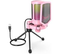 FIFINE Gaming Microphone PC USB Streaming Microphone avec support de micro, rose
