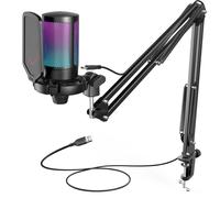 FIFINE Kit de microphone de jeu USB pour PC, ensemble de micro cardioïde à condensateur PS4/5 avec bouton muet/rvb/support de bras, pour diffuser vidéo-A6T noir