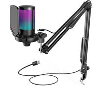 Fifine Kit De Microphone De Jeu Usb Pour Pc,Ensemble De Micro Cardioïde À Condensateur Ps4/5 Avec Bouton Muet/Rvb/Support De Bras,Pour Diffuser Vidéo-A6T.Black.