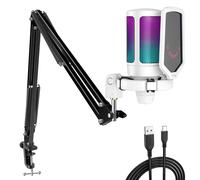 Fifine Kit De Microphone De Jeu Usb Pour Pc,Ensemble De Micro Cardioïde À Condensateur Ps4/5 Avec Bouton Muet/Rvb/Support De Bras,Pour Diffuser Vidéo-A6T.Blanc.