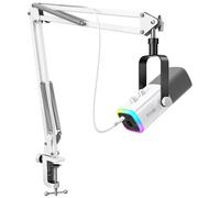 FIFINE Kit de microphone de jeu USB/XLR avec prise casque/RGB/bras de flèche, ensemble de micro dynamique pour PC PS5/4 mélangeur amplificateur blanc-AM8TW AM8TW