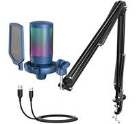 FIFINE Kit de microphone USB pour gaming en streaming, enregistrement PC - RVB - Pour podcasts, audio, voix, vidéo sur Mac/ordinateur de bureau/ordinateur portable, avec bras de support - A6T - Bleu