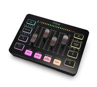 FIFINE Mélangeur audio de jeu, mixeur PC RVB en streaming avec interface microphone XLR, contrôle individuel, fondu de volume, bouton muet, alimentation fantôme 48 V, pour