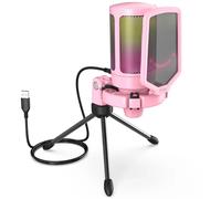 Fifine Microphone De Jeu À Condensateur Usb,Pour Pc Ps4 Ps5 Mac Avec Support Anti-Choc Et Contrôle De La Gain Pour Podcasts,Ampligame A6V.Rose.