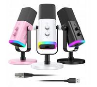 Fifine Microphone de studio dynamique PnP USB/XLR RGB rose AM8P AMPLIGAME