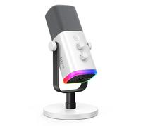 FIFINE Microphone dynamique USB/XLR avec bouton tactile muet, prise casque, commandes e/s, pour PC PS5/4 mixer, micro de jeu Ampligame AM8 (Blanc)