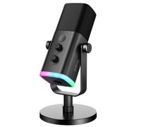 FIFINE Microphone dynamique USB/XLR avec bouton tactile muet, prise casque, commandes e/s, pour PC PS5/4 mixer, micro de jeu Ampligame AM8 (Noir)