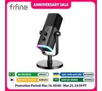 FIFINE Microphone dynamique USB/XLR avec bouton tactile muet, prise casque, commandes e/s, pour PC PS5/4 mixer, micro de jeu Ampligame AM8 Rose