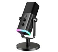 FIFINE Microphone dynamique USB/XLR pour enregistrement de podcast, microphone de jeu sur ordinateur PC avec lumière RVB, bouton muet, prise casque, support de bureau, micro vocal pour chanter