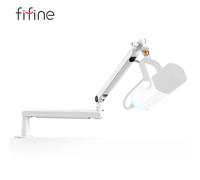 FIFINE Support de microphone à bras de flèche à profil bas avec support de bureau/gestion des câbles, flèche de micro réglable pour AM8 K688-White BM88W BM88