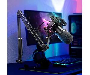 FIFINE USB Microphone Gaming Kit, Dynamiques Microphone pour Ordinateur, avec Bouton de Silence, 8 RGB Couleurs Fixation Antichoc, Support de Bras, Microphone Cardioïde, pour PC PS4 PS5