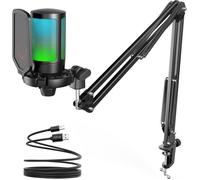FIFINE USB Microphone Gaming kit, RGB Condensateur Microphone pour Ordinateur PC PS5, avec Bouton de Silence, Fixation Antichoc