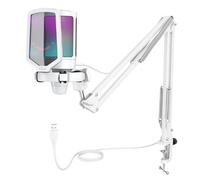 FIFINE USB Microphone Gaming kit, RGB Condensateur Microphone pour Ordinateur PC PS5, avec Bouton de Silence, Fixation Antichoc, Support Micro, Filtre Anti-Pop, pour Streaming Discord Podcasts