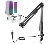 FIFINE USB Microphone Gaming kit, RGB Condensateur Microphone pour Ordinateur PC PS5, avec Bouton de Silence, Fixation Antichoc,
