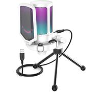FIFINE USB Microphone Gaming, RGB Condensateur Microphone pour PC PS5, avec Bouton de Silence, Fixation Antichoc, Support Trépied