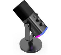 FIFINE USB PC Microphone Condensateur Microphone pour Mac PS4 PS5, avec Contrôle RGB, Touche Muette, Prise Casque, Filtre Anti-Pop
