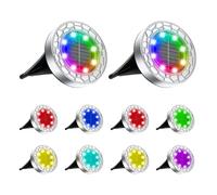 FIFlying 10 Pièces Lampe Solaire Extérieur Jardin, 8 LED Lampe Solaire en Acier Inoxydable pour Pelouse, Allée, Trottoir, Patio, RGB Multicolore
