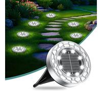 FIFlying 6 piece Lampe Solaires au Sol, 8 LED Lampe Solaire Jardin, Cool White Stainless Steel LED Eclairage Exterieur Solaire, for Lawn, Driveway, Sidewalk, Patio