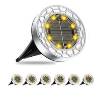 FIFlying 6 piece Lampe Solaires au Sol, 8 LED Lampe Solaire Jardin, Warm White Stainless Steel LED Eclairage Exterieur Solaire, for Lawn, Driveway, Sidewalk, Patio