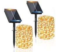 Guirlande Solaire Exterieur 2 x 16M 160LED Guirlande Lumineuse Exterieure Solaire Étanche Blanc Chaud 8 Modes Lumière Solaire Décoration pour Jardin Terrasse Maison Fête Noël Mariage