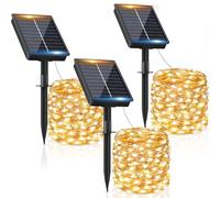 Guirlande Solaire Exterieur 12M 120LED 【Lot de 3】Guirlande Lumineuse Exterieure Solaire Étanche Blanc Chaud 8 Modes Lumière Solaire Décoration pour Jardin Terrasse Maison Fête Noël Mariage
