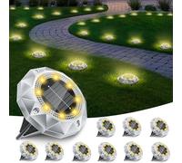 FIFlying Lot de 10 lampes solaires d'extérieur 8 LED - Éclairage de jardin solaire étanche - Pour extérieur, jardin, pelouse, allée, trottoir, patio, blanc chaud