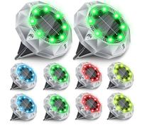 FIFlying Lot de 10 lampes solaires RVB d'extérieur IP65 LED diamant étanches - Éclairage de chemin marche/arrêt automatique pour allée, terrasse, pelouse et paysage | 8 LED lumineuses
