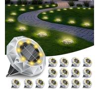 FIFlying Lot de 16 Lampe Solaire Au Sol Jardin, 8 LED Lumiere Solaire Exterieur Étanche IP65, Spot Solaire Extérieur Encastrables pour Chemins Pelouse Cour Jardin Chemin Piscine Allée, Blanc Chaud