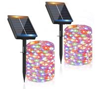Guirlande Solaire Exterieur 2 x 16M 160LED Guirlande Lumineuse Exterieure Solaire Étanche Coloré 8 Modes Lumière Solaire Décoration pour Jardin Terrasse Maison Fête Noël Mariage