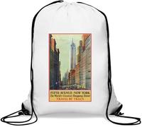Fifth Avenue New York Rétro USA Voyage Affiche Gym Sac Casual Sac à Cordon Blanc