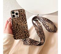 FIFTHAVE Chaîne de téléphone portable Compatible avec iPhone 15 - Étui avec cordon tour de cou - Lanyard léopard - Protection en silicone mignonne - Coque de protection avec rebord - 6,1 pouces