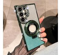 FIFTHAVE Coque de protection à paillettes pour Samsung S22 Plus, compatible avec MagSafe 6,6" strass bling-diamant, avec anneau en silicone TPU souple, pare-choc, vert