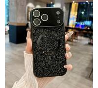 FIFTHAVE Coque de protection magnétique pour iPhone 17 Pro Max, compatible avec MagSafe, coque de protection à paillettes et diamant brillant, pour femme, magnétique en TPU PC, anti-chocs, noir