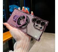FIFTHAVE Coque de protection magnétique pour Samsung Galaxy S24 Ultra Paillettes Compatible avec MagSafe Samsung S24 Ultra Coque de protection en silicone TPU avec support Transparent 6,8" Violet