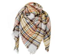 FIFTHAVE Écharpe Femme Homme Châle Cachemire Ecossaise Mode Ponchos Plaid Foulards Automne Hiver Oversize Cape Glands Scarf Carreaux Chaud Carrée Souple Étole Couvertures Jaune clair