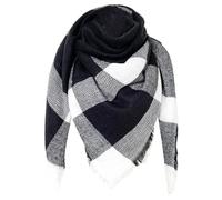 FIFTHAVE Écharpe Femme Homme Châle Cachemire Ecossaise Mode Ponchos Plaid Foulards Automne Hiver Oversize Cape Glands Scarf Carreaux Chaud Carrée Souple Étole Couvertures Noir blanc