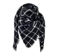FIFTHAVE Écharpe Femme Homme Châle Cachemire Ecossaise Mode Ponchos Plaid Foulards Automne Hiver Oversize Cape Glands Scarf Carreaux Chaud Carrée Souple Étole Couvertures Noir 03