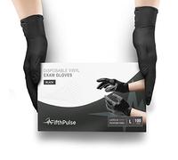 FifthPulse Black Vinyl Disposable Gloves Large 100 Pack - Latex Free, Powder Free Medical Exam Gloves - Surgical, Home, Cleaning, and Food Gloves - 3 Mil Thickness